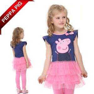 Peppa Pig Girls Tutu Dress Navy Pink 3-4Y by Nova | Ruffle Skirt & Bow Preowned